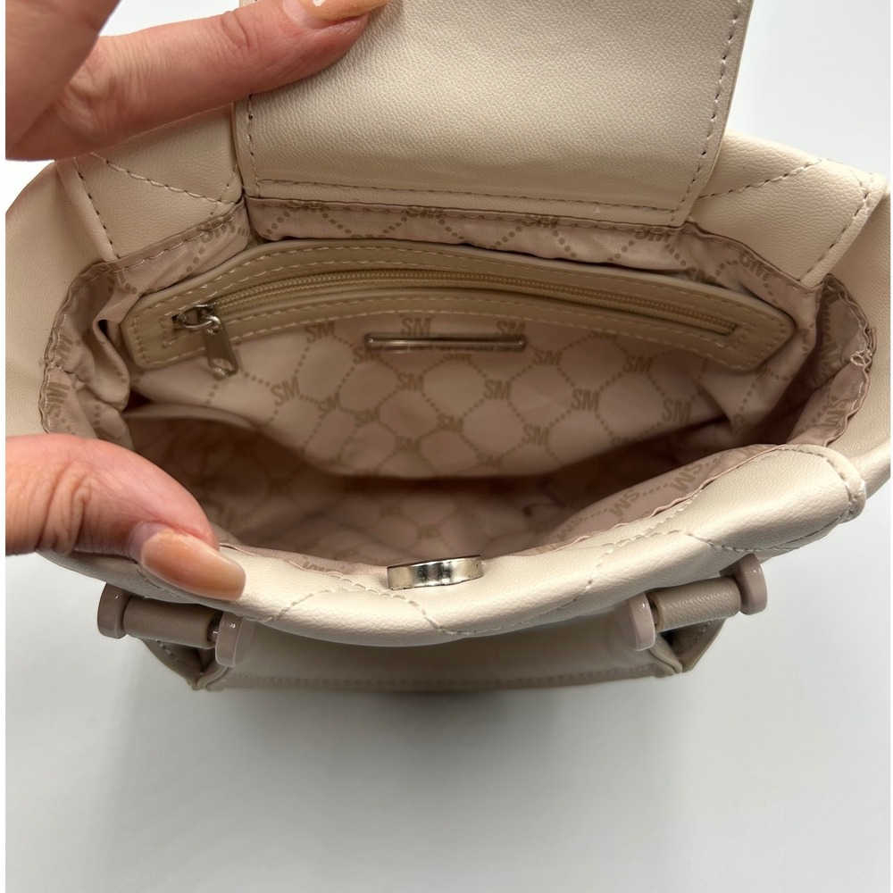 Steve Madden Cream Quilted Mini Tote Bag with Pouch and Two Straps SM Logo - Picture 6 of 8